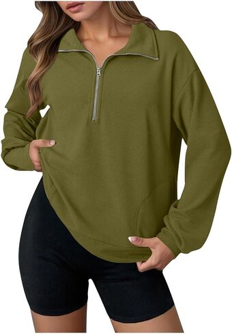 Anjikang Women's Oversized Half Zip Sweatshirt 2025 Fall Fashion Long Sleeve Pullover Top Lightweight Baggy Waffle Knit Shirt in Saudi Arabia