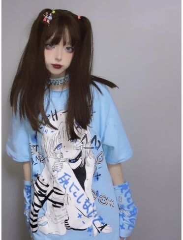 Women Y2k Anime T Shirt with Sleeve Cover Sweatshirt Grunge Japanese Aesthetic Dark Academia Alt Emo Harajuku Pullover in Saudi Arabia
