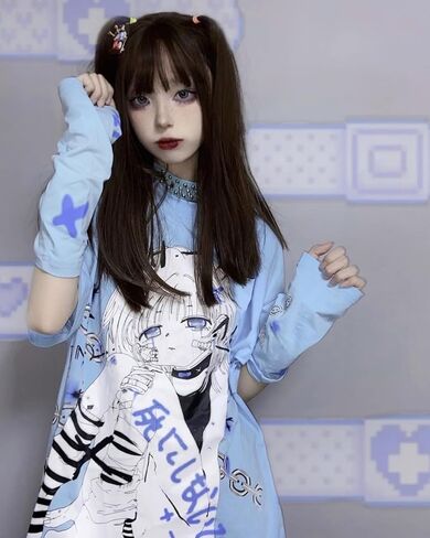 Women Y2k Anime T Shirt with Sleeve Cover Sweatshirt Grunge Japanese Aesthetic Dark Academia Alt Emo Harajuku Pullover in Saudi Arabia