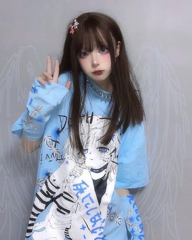 Women Y2k Anime T Shirt with Sleeve Cover Sweatshirt Grunge Japanese Aesthetic Dark Academia Alt Emo Harajuku Pullover in Saudi Arabia