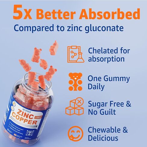 Zinc Gummies with Copper + 2 Billion CFUs Probiotics, Vitamin B6 for Max Absorption, Zinc Picolinate Complex Minerals and Antioxidant Supplement for Immunity and Gut Health, Vegan, Non-GMO, 120 Cts in Saudi Arabia