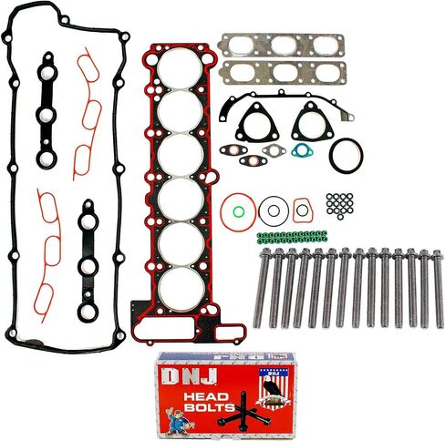 حشية رأس الأسطوانة DNJ HGB854 مع طقم الترباس الرأس لعام 1996-1998 BMW 323I ، 323IS ، 328I 2.5L-2.8L L6 24V DOHC 2494CC in Saudi Arabia
