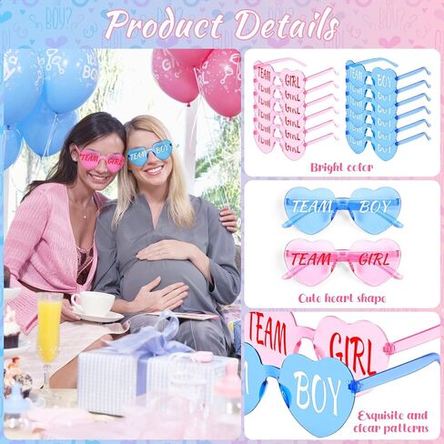 12 PCS الجنس الكشف عن النظارات الأزرق الوردي القلب الشمسي بنظارات كبيرة فتى أو فتاة الجنس تكشف عن الحفلات ديكور نظارات ديكور in Kuwait