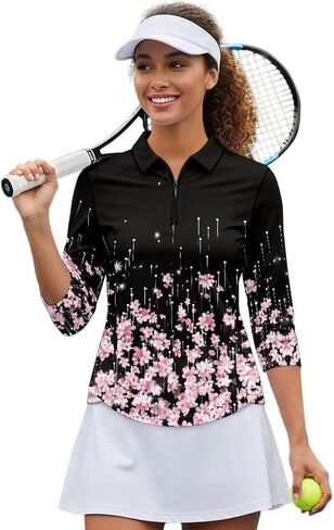 Golf Summer Golf 3/4 Sleeve Shirts for Women Athletic Yoga Tennis Shirt Moisture Wicking Casual Breathable Tops in Kuwait