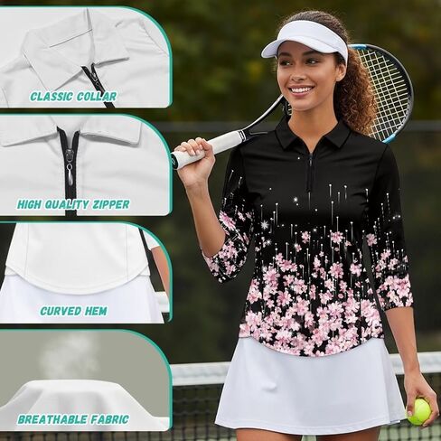 Golf Summer Golf 3/4 Sleeve Shirts for Women Athletic Yoga Tennis Shirt Moisture Wicking Casual Breathable Tops in Kuwait