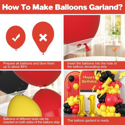 7th Birthday Red Black Yellow Balloons Arch Kit, Cartoon Theme with Number 7, Lightning Star Mylar Balloons for 7th Birthday Party in Kuwait