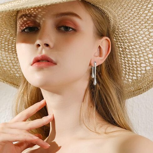 البسيط للدمعة الأمامية الأمامية المتدلية أقراط للنساء تصميم فريد من نوعه خط سميك فضي مطلي بالتدلي in Saudi Arabia