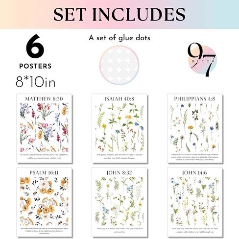 97 Decor Floral Christian Wall Art Prints - Floral Bible Verse Poster, Flower Scripture Art Wall Decor, Minimalist Christian Pictures Bible Verses Wall Decor for Home Bedroom (8x10 Unframed) in Saudi Arabia