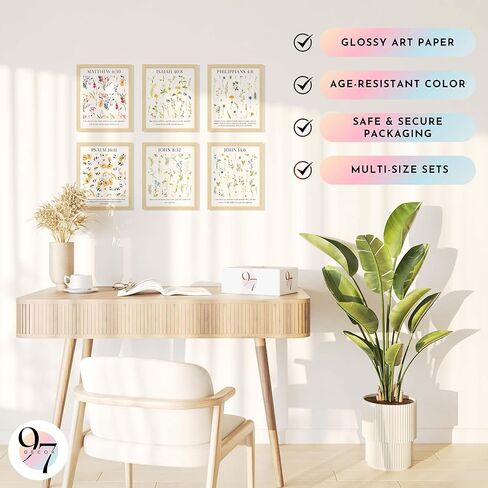 97 Decor Floral Christian Wall Art Prints - Floral Bible Verse Poster, Flower Scripture Art Wall Decor, Minimalist Christian Pictures Bible Verses Wall Decor for Home Bedroom (8x10 Unframed) in Saudi Arabia