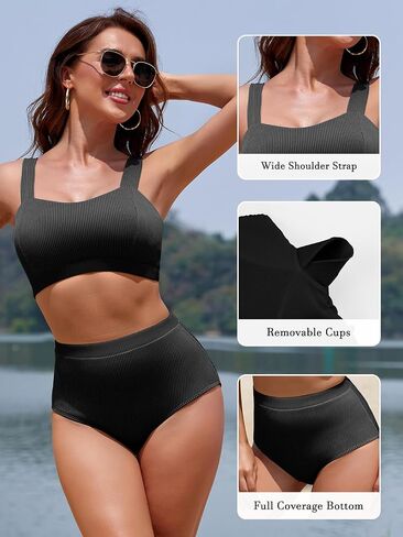 SHEKINI Women's Ribbed Color Block 2 Piece Swimsuits Sweetheart Neckline Swimwear High Waisted Bathing Suit in Saudi Arabia