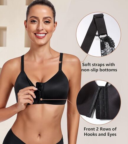 Lemorosy Women's Front Closure Bra Comfortable Wireless Lightly Lined Plus Size Full Coverage Racerback Brassiere in Saudi Arabia