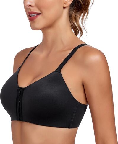 Lemorosy Women's Front Closure Bra Comfortable Wireless Lightly Lined Plus Size Full Coverage Racerback Brassiere in Saudi Arabia