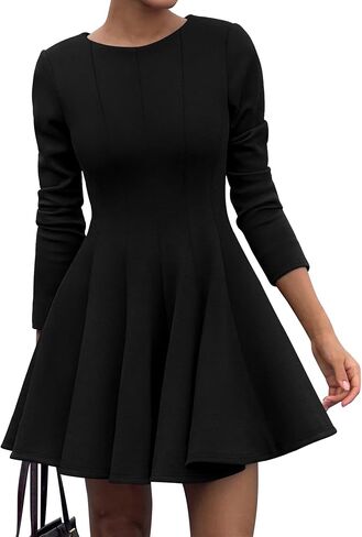 BTFBM Long Sleeve Dress for Women Fall 2025 High Waist Flowy Pleated A Line Party Wedding Guest Dresses Business Casual in Kuwait