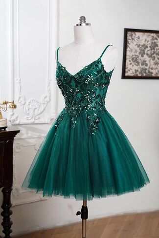 Sparkly Sequin Tulle Homecoming Dresses for Teens Spaghetti Straps Glitter DAMA Dress for Quinceanera Short Prom Gown in Kuwait