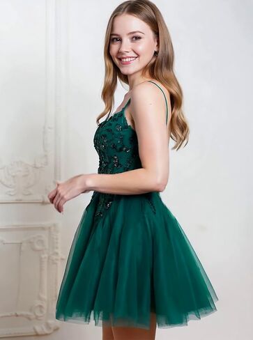 Sparkly Sequin Tulle Homecoming Dresses for Teens Spaghetti Straps Glitter DAMA Dress for Quinceanera Short Prom Gown in Kuwait