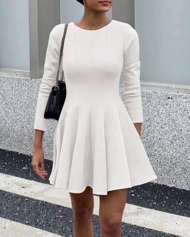 BTFBM Long Sleeve Dress for Women Fall 2025 High Waist Flowy Pleated A Line Party Wedding Guest Dresses Business Casual in Kuwait