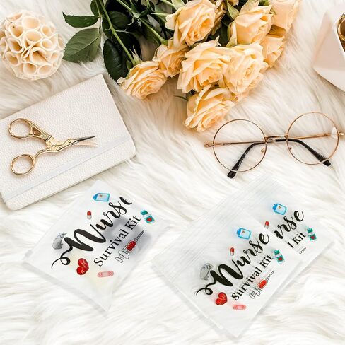 Oudain 60 PCS ممرضة البقاء على قيد الحياة أكياس مكياج التمريض أكياس متعددة الأغراض التجميلية للأمازات للبنات لوازم السفر ، 7.87 × 5.91 بوصة (أبيض) in Saudi Arabia