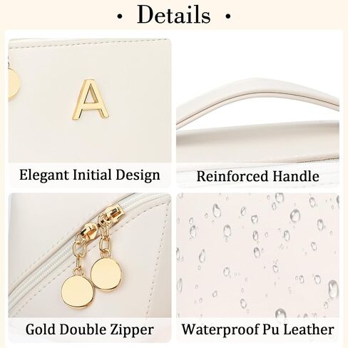 Birthday Gifts for Women Teen Girl, Personalized Initial Makeup Organizer Bag Set, Open Flat Travel Cosmetic Bag With Clear Divider and Handle(Beige,A) in Saudi Arabia
