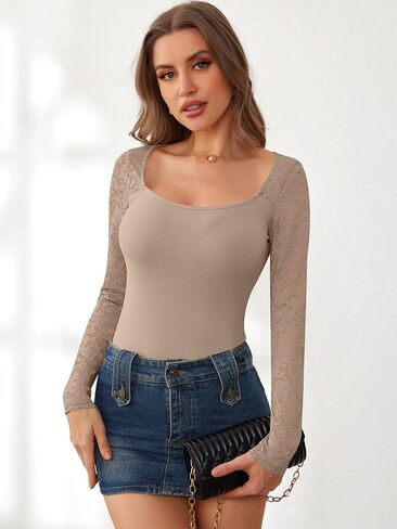 ANRABESS Womens Long Sleeve Shirts Scoop Neck Lace Going Out Tops Slim Fit Rib Knit Casual Blouses 2025 Fall Fashion Outfits in Saudi Arabia