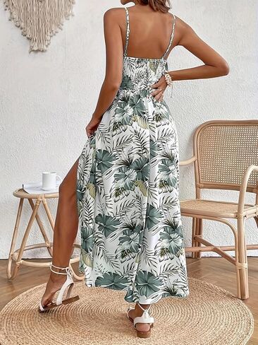 Women's Spaghetti Straps Floral Maxi Dress Boho Summer Sleeveless V-Neck Flowy Dress for Beach Hawaii Vacation in Kuwait