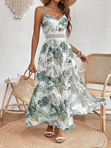 Women's Spaghetti Straps Floral Maxi Dress Boho Summer Sleeveless V-Neck Flowy Dress for Beach Hawaii Vacation in Kuwait