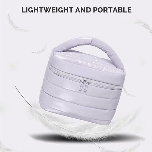 حقيبة ماكياج السفر المنتفخة للنساء منظم مكياج مضاد للماء مع جيوب مدمجة كيس مستحضرات تجميلية قابلة للطي لأساسيات السفر (الوردي) in Kuwait