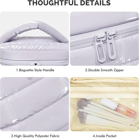 حقيبة ماكياج السفر المنتفخة للنساء منظم مكياج مضاد للماء مع جيوب مدمجة كيس مستحضرات تجميلية قابلة للطي لأساسيات السفر (الوردي) in Kuwait