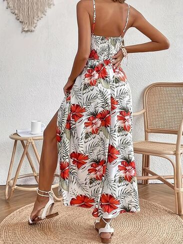 Women's Spaghetti Straps Floral Maxi Dress Boho Summer Sleeveless V-Neck Flowy Dress for Beach Hawaii Vacation in Kuwait