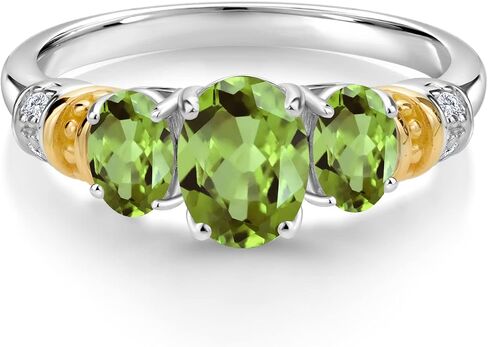 Gem Stone King 925 Sterling Silver و 10K Gold Gold Peridot Green Green Peridot و White Diamond 3 Stone Ring للنساء (2.45 CTTW ، Gemstone August Birthstone ، متوفر في الحجم 5 ، 6 ، 7 ، 8 ، 9) in Saudi Arabia
