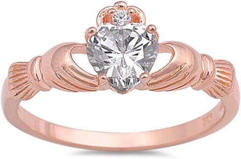 CloseoutWarehouse Simulated Emerald Cubic Zirconia Claddagh Benediction Ring Sterling Silver (Color Options, Sizes 3-15) in Saudi Arabia