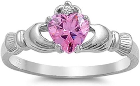 CloseoutWarehouse Simulated Emerald Cubic Zirconia Claddagh Benediction Ring Sterling Silver (Color Options, Sizes 3-15) in Saudi Arabia