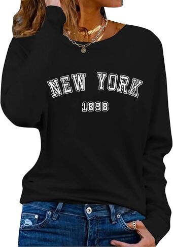 Hilinker Women's Long Sleeve Tops Graphic Tee Casual Loose Crew Neck T Shirts in Kuwait