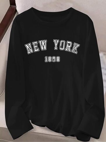 Hilinker Women's Long Sleeve Tops Graphic Tee Casual Loose Crew Neck T Shirts in Kuwait