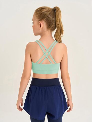 Haloumoning Girls Training Bra Kids Strappy Scoop Neck Bras Yoga Sports Comfort Dance Crop Top 5-14 Years in Kuwait