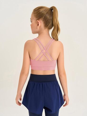 Haloumoning Girls Training Bra Kids Strappy Scoop Neck Bras Yoga Sports Comfort Dance Crop Top 5-14 Years in Kuwait