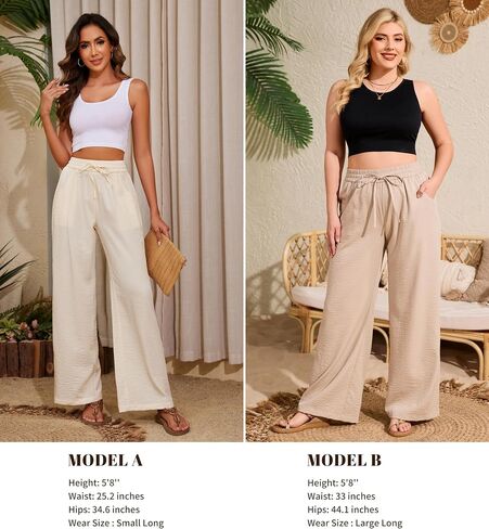 Women Summer Pants Flowy Pants Drawstring Waist Wide Leg Palazzo Beach Pants Loose Fit with Pockets in Saudi Arabia