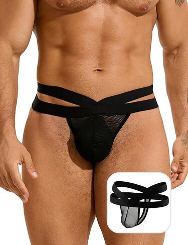 ohmydear Men's Sexy Jockstrap Breathable Underwear Mesh Jock Strap Mens G-String Thongs Athletic Supporter Stretch Underwear in Kuwait