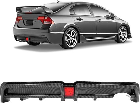 Rear Bumper Diffuser Compatible with 2006-2011 Honda Civic 4 Door Sedan Rear Lower Bumper Lip Splitter Valance with LED Brake Light Bumper Spoiler Carbon Fiber Color in Saudi Arabia