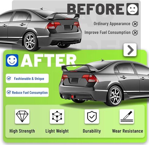 Rear Bumper Diffuser Compatible with 2006-2011 Honda Civic 4 Door Sedan Rear Lower Bumper Lip Splitter Valance with LED Brake Light Bumper Spoiler Carbon Fiber Color in Saudi Arabia