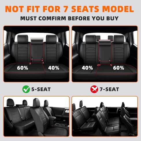 Seat Covers Custom Fit for Toyota 4Runner 2007-2024 2025: 5 Seats Full Set Seat Cushion Protectors Waterproof Leather Comfortable Breathable Compatible Airbag (Black, 5 Seats) in Kuwait