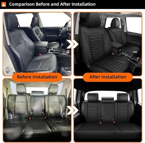 Seat Covers Custom Fit for Toyota 4Runner 2007-2024 2025: 5 Seats Full Set Seat Cushion Protectors Waterproof Leather Comfortable Breathable Compatible Airbag (Black, 5 Seats) in Kuwait