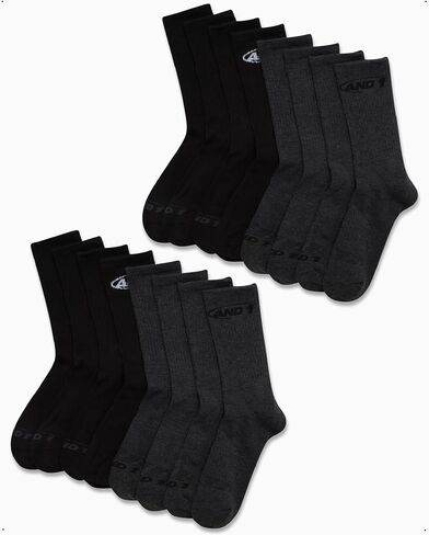 AND1 Boys' Crew Socks - 16 Pack Soft Athletic Mid Calf Socks for Boys - Boys Cushioned Sports Crew Socks (S-L) in Kuwait