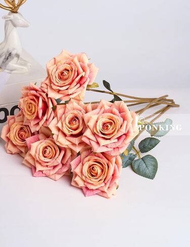 Rose Artificial Flower 12pcs Realistic Faux Silk Roses Fake Flowers Bouquets Arrangements Decor for Wedding Spring Mother's Day, Home Table Decorations, Pink Flower in Saudi Arabia