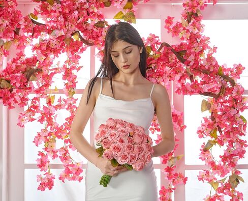 روز زهرة الاصطناعية 12pcs واقعية فو فو الحرير الورود مزيفة باقات الزهور ترتيبات ديكور لعيد الزفاف الربيع الأم ، زينة الطاولة المنزلية ، زهرة وردية in Kuwait