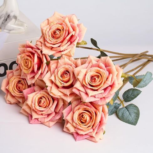 Rose Artificial Flower 12pcs Realistic Faux Silk Roses Fake Flowers Bouquets Arrangements Decor for Wedding Spring Mother's Day, Home Table Decorations, Pink Flower in Saudi Arabia
