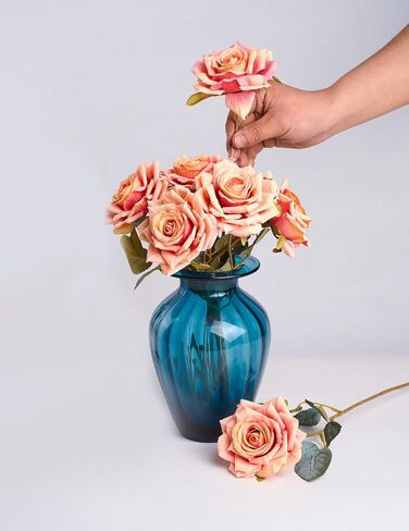 Rose Artificial Flower 12pcs Realistic Faux Silk Roses Fake Flowers Bouquets Arrangements Decor for Wedding Spring Mother's Day, Home Table Decorations, Pink Flower in Saudi Arabia