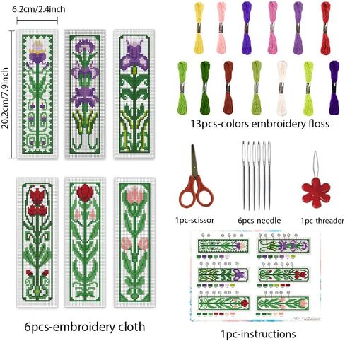 INFUNLY 6pcs DIY Lamb Cross Stitch Bookmark Kits for Adults Beginner 2.4''x7.9'' Sheep Stamped Embroidery Bookmark Kit with Instruction Printed Cute Animal Embroidery Bookmark Set for Book Lovers in Saudi Arabia