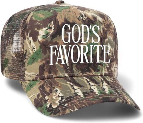 God's Favorite Camo Mesh Back Trucker Hat | Premium Snapback Baseball Hat for Men & Women in Kuwait