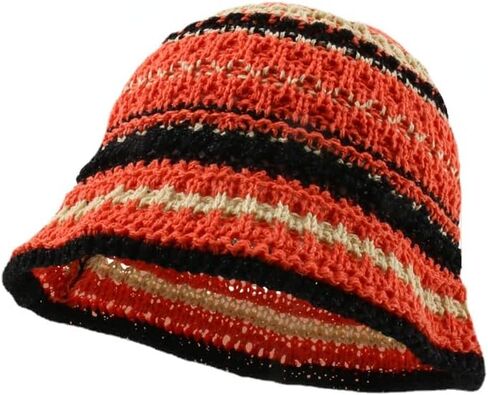 Y2k Beanie for Women Crochet Bucket Hats Men Stripes Beanies Cloche Hat Handmade Warm Knitted Fishing Hats in Kuwait