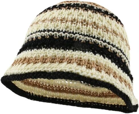 Y2k Beanie for Women Crochet Bucket Hats Men Stripes Beanies Cloche Hat Handmade Warm Knitted Fishing Hats in Kuwait